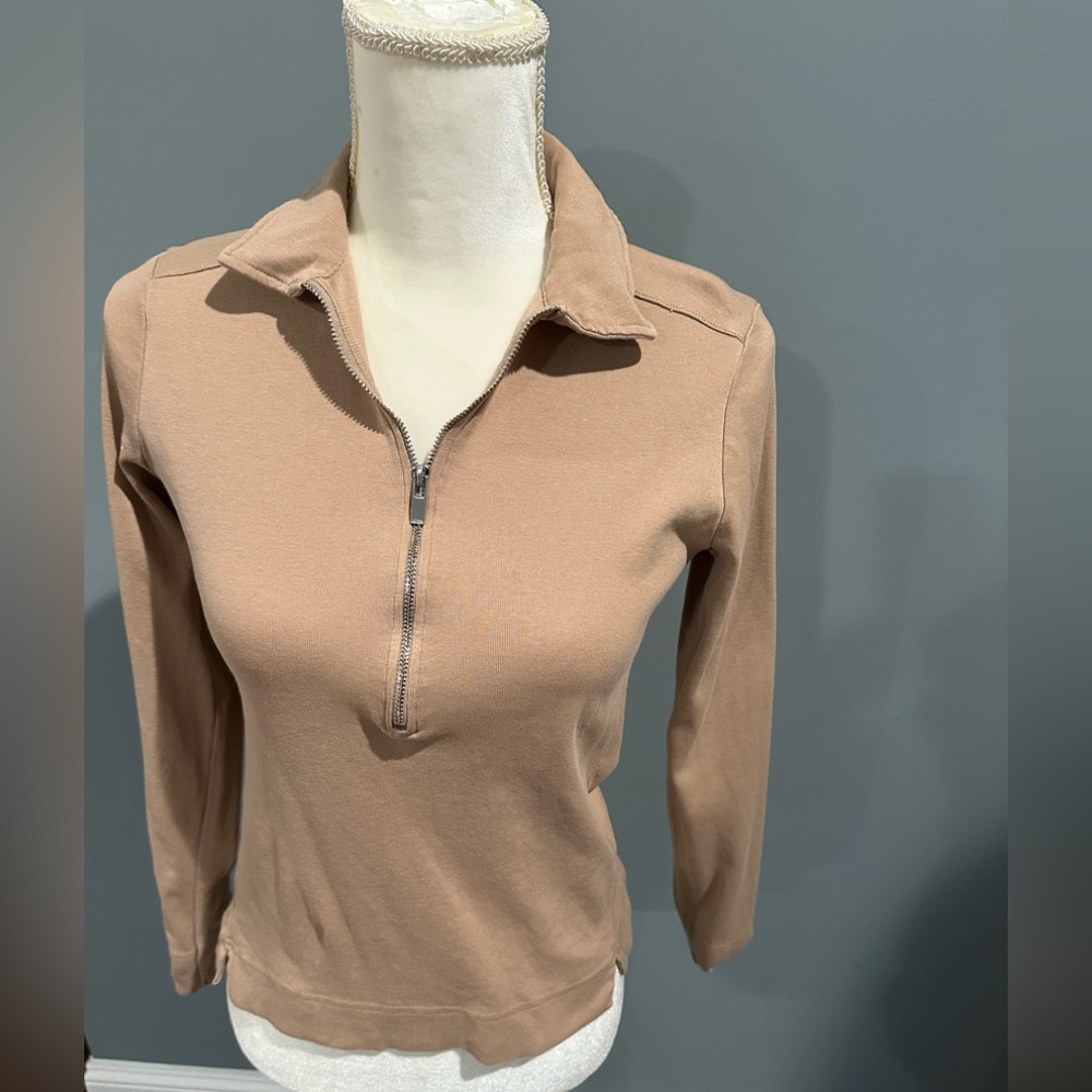 Reiss Camel Zip-Up Longsleeve Top